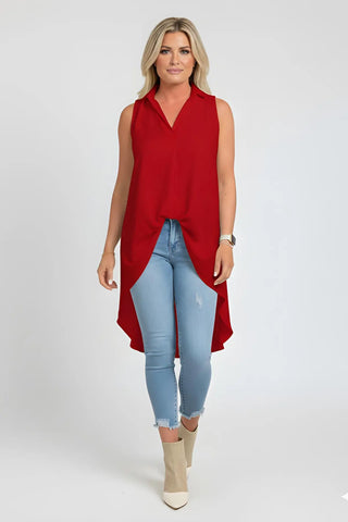 Ruffled V-Neck Sleeveless Lapel Blouse SandSet