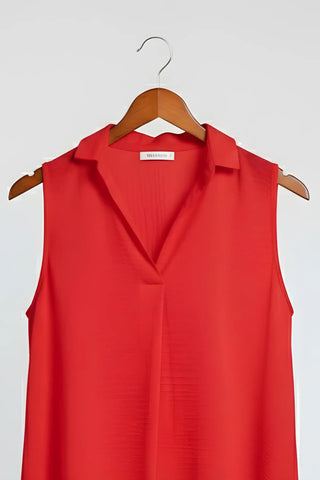 Ruffled V-Neck Sleeveless Lapel Blouse SandSet
