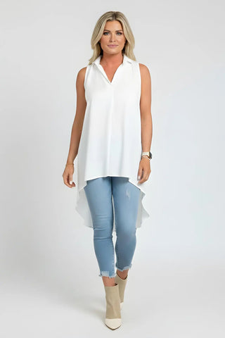 Ruffled V-Neck Sleeveless Lapel Blouse SandSet
