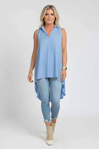 Ruffled V-Neck Sleeveless Lapel Blouse SandSet