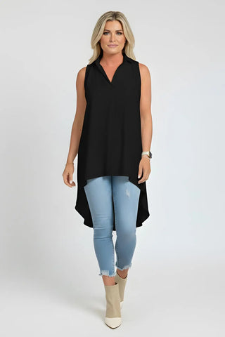 Ruffled V-Neck Sleeveless Lapel Blouse SandSet