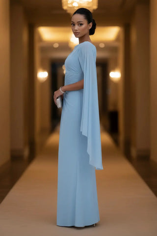 Sophisticated Boat-Neck Pleated Slim-Fit Maxi Dress SandSet