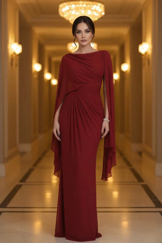 Sophisticated Boat-Neck Pleated Slim-Fit Maxi Dress SandSet
