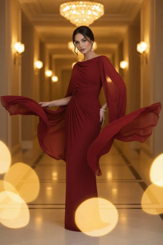 Sophisticated Boat-Neck Pleated Slim-Fit Maxi Dress SandSet