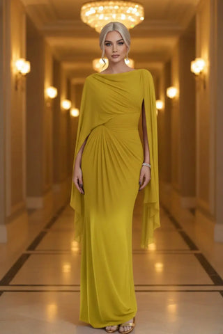 Sophisticated Boat-Neck Pleated Slim-Fit Maxi Dress SandSet