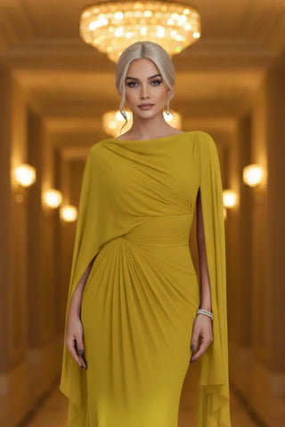 Sophisticated Boat-Neck Pleated Slim-Fit Maxi Dress SandSet