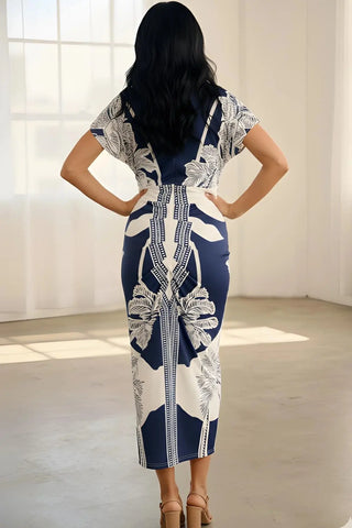 Summer Elegant Floral Deep V-neck Midi Dress SandSet