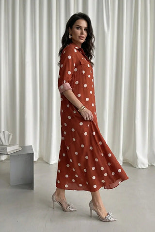 Tailored Dot Button-Front Blouse SandSet