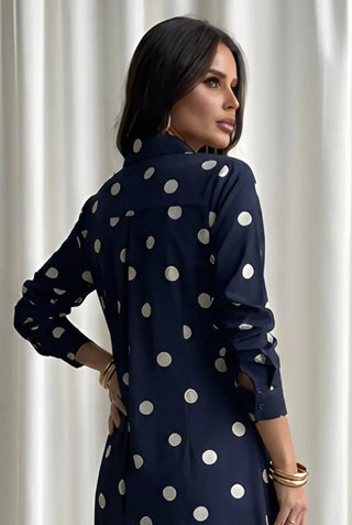 Tailored Dot Button-Front Blouse SandSet