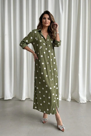 Tailored Dot Button-Front Blouse SandSet