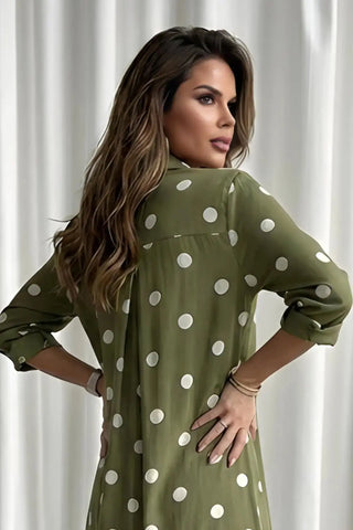 Tailored Dot Button-Front Blouse SandSet