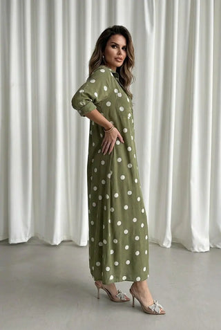 Tailored Dot Button-Front Blouse SandSet