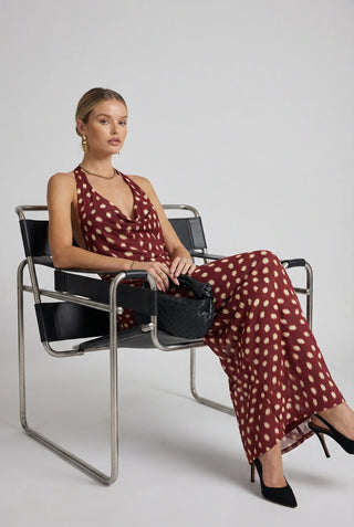 Tropical Gala Maxi Polka Dot Printed Loose Fit Flowy Dress SandSet