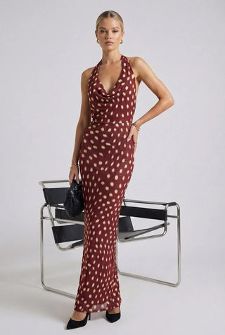 Tropical Gala Maxi Polka Dot Printed Loose Fit Flowy Dress SandSet