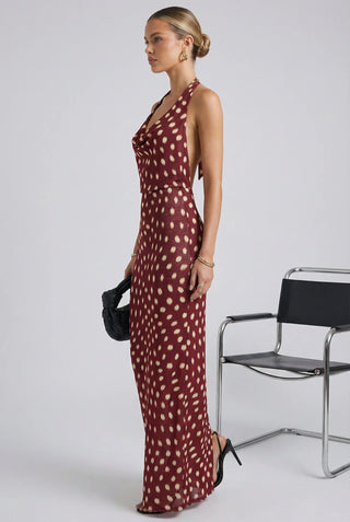 Tropical Gala Maxi Polka Dot Printed Loose Fit Flowy Dress SandSet