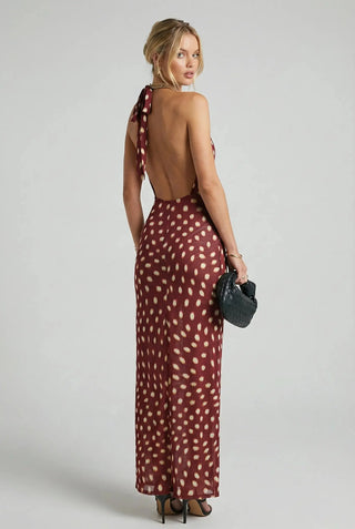 Tropical Gala Maxi Polka Dot Printed Loose Fit Flowy Dress SandSet