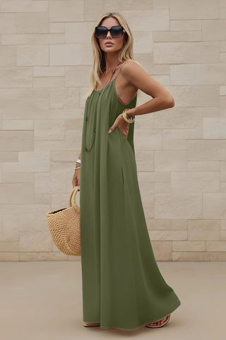 Women’s Stylish Backless Square-Neck Cami Maxi Dress SandSet