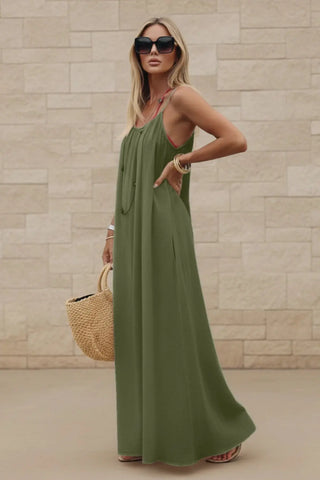 Women’s Stylish Backless Square-Neck Cami Midi Dress SandSet