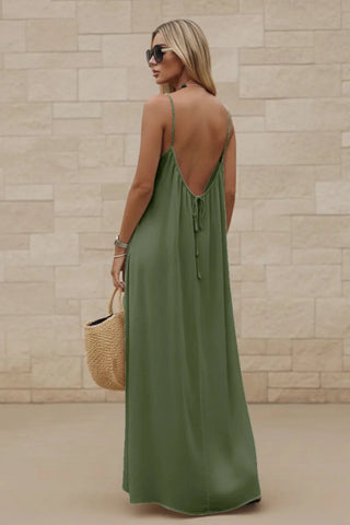 Women’s Stylish Backless Square-Neck Cami Midi Dress SandSet