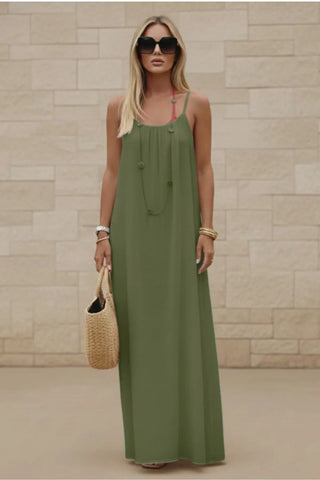 Women’s Stylish Backless Square-Neck Cami Midi Dress SandSet